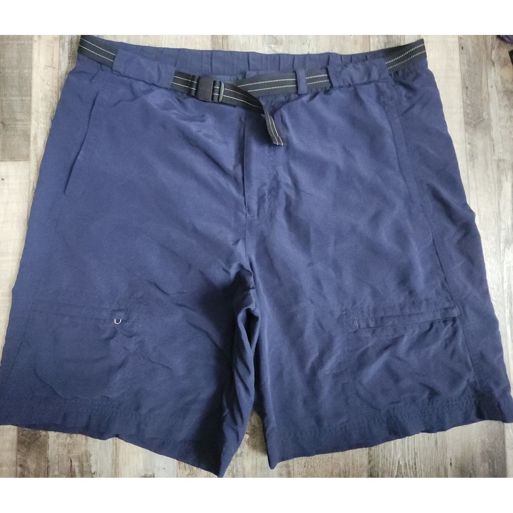 LL Bean Hiking Shorts Men Large Navy Blue Supplex Nylon Belted Outdoor Swim